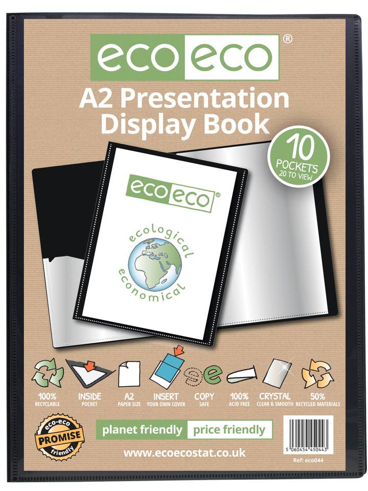 A2 50% Recycled 10 Pocket Presentation Display Book for wholesale by eco-eco Stationery Ltd