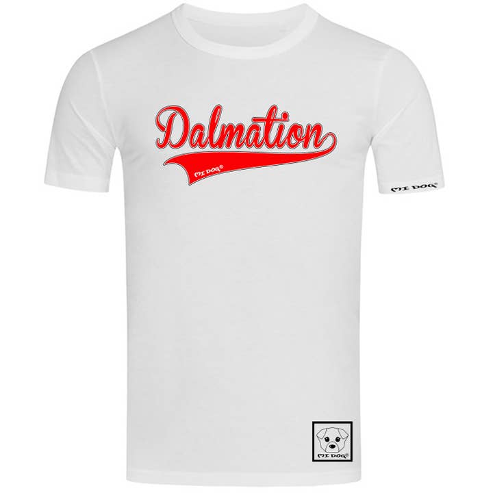 Texte rouge de race de chien dalmatien pour la vente par MI DOG