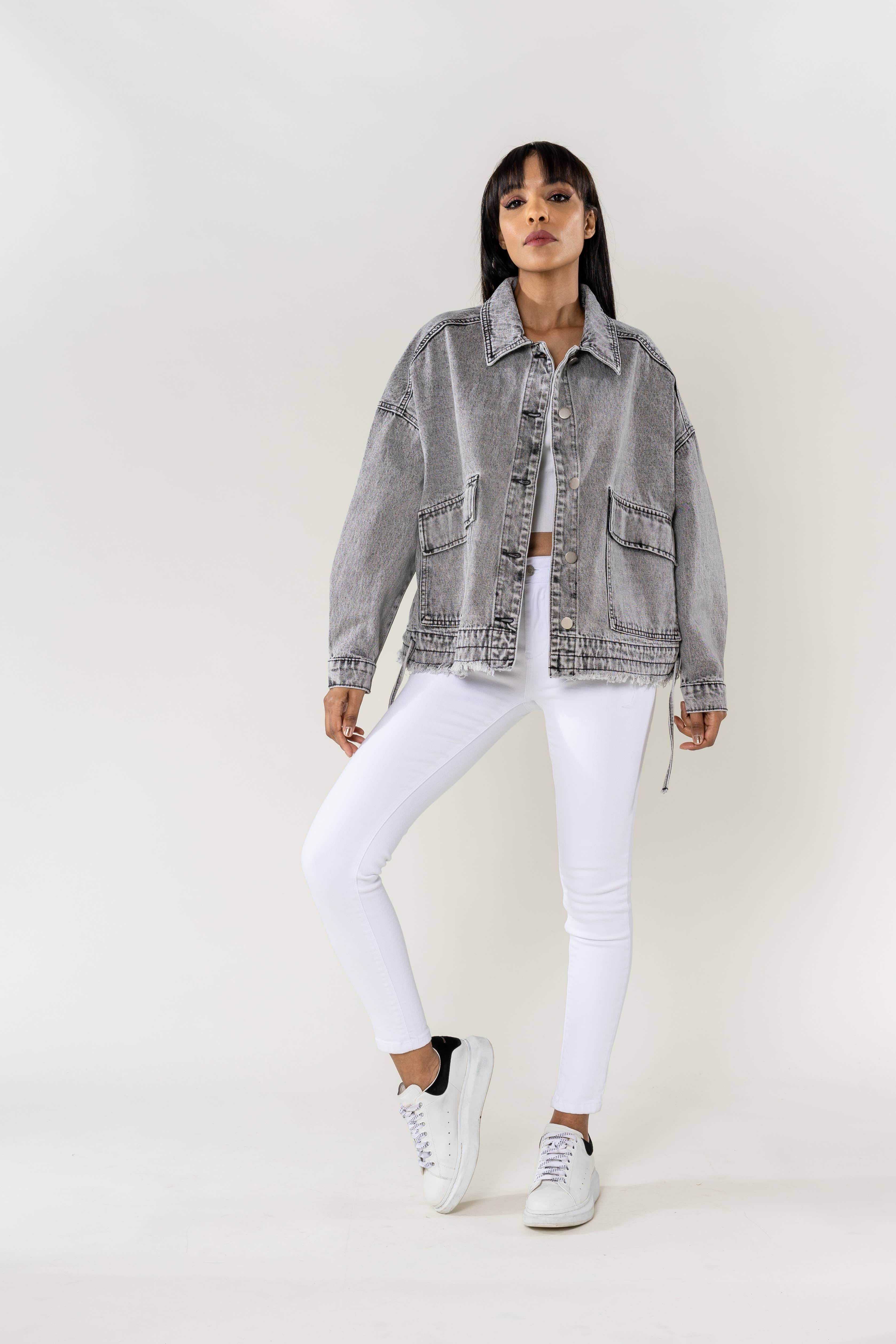 Nina Carter – Casaco de ganga - Mulher por atacado – Casaco de ganga oversized Nina Carter bolsos grandes S56232