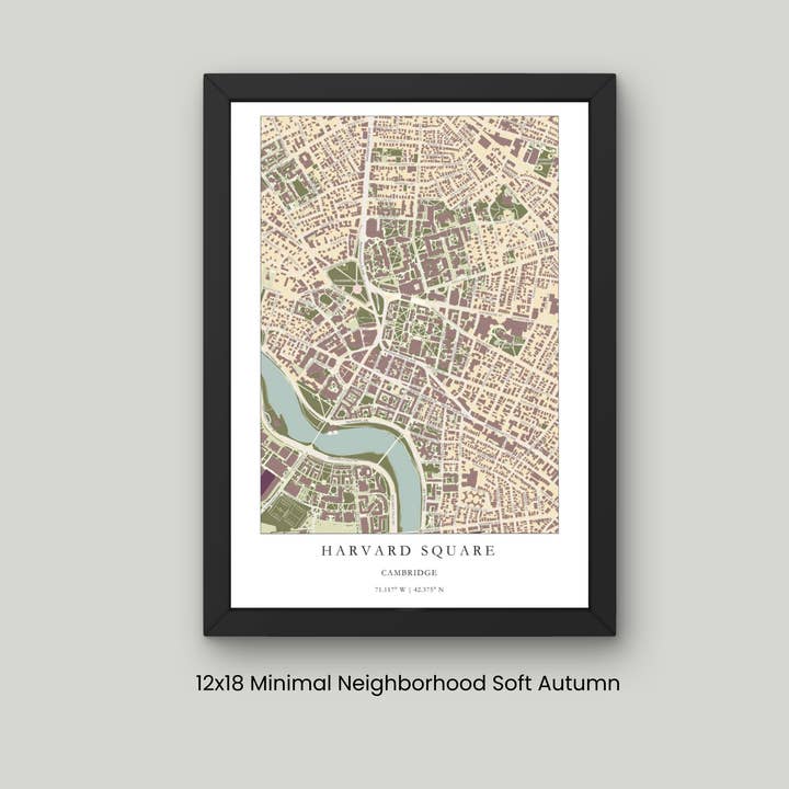 Harvard Square Boston Mass Minimal Maps Multiple Styles for wholesale by Scott Lussier Maps
