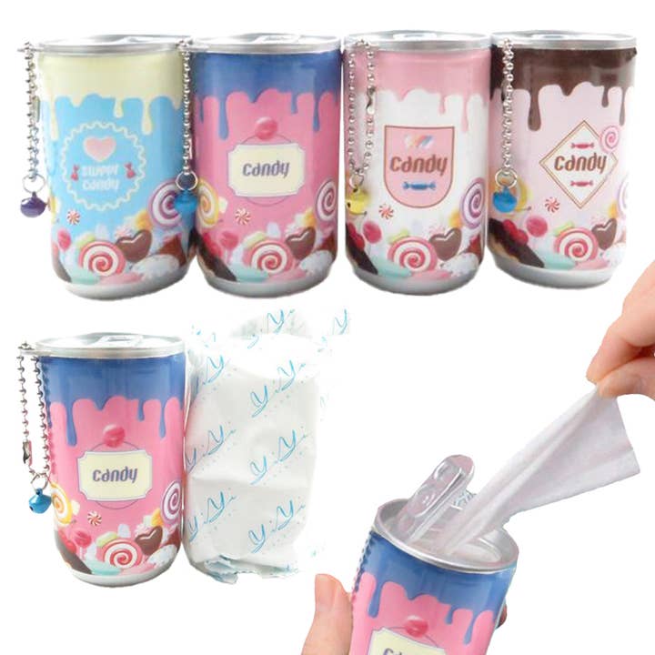 Cap Zone - Wholesale Keychain - Women's - Candy Soda Pop Can Mini Wet Wipes Keychain