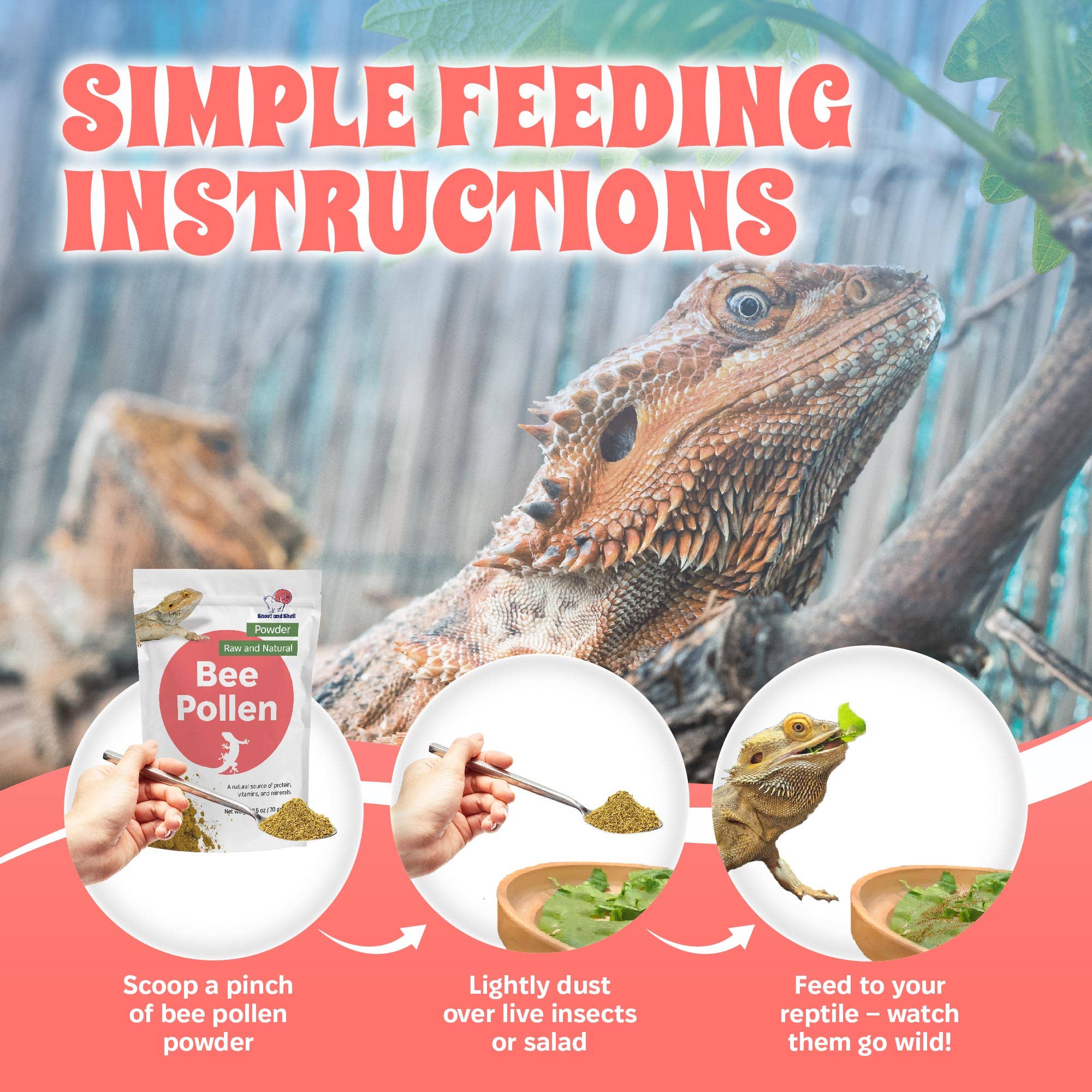 Snout and Shell - Wholesale Pet Supplement - Not Cat/Dog - Bee Pollen Powder for Reptiles - 2.5 oz2