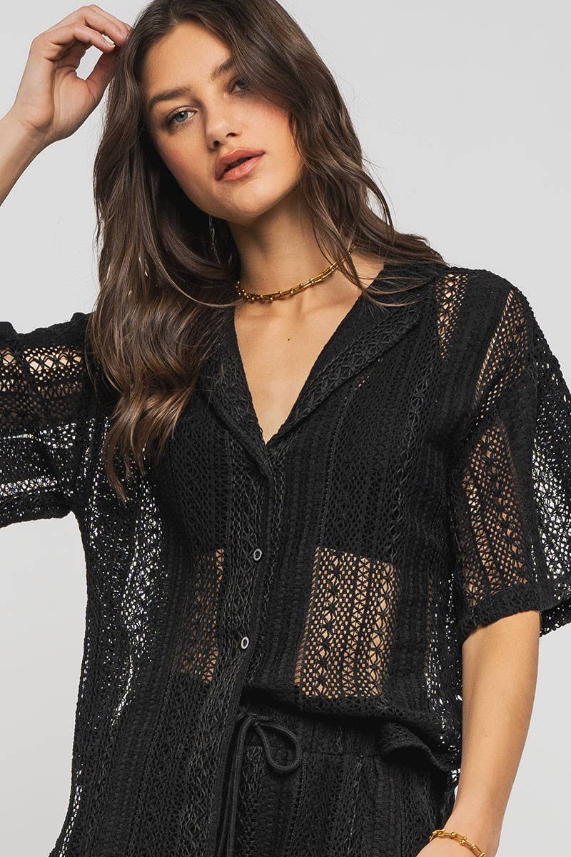 Urban Daizy - Wholesale Button Down Shirt - Women's - Open Knit Button-Down Oversized Shirt9