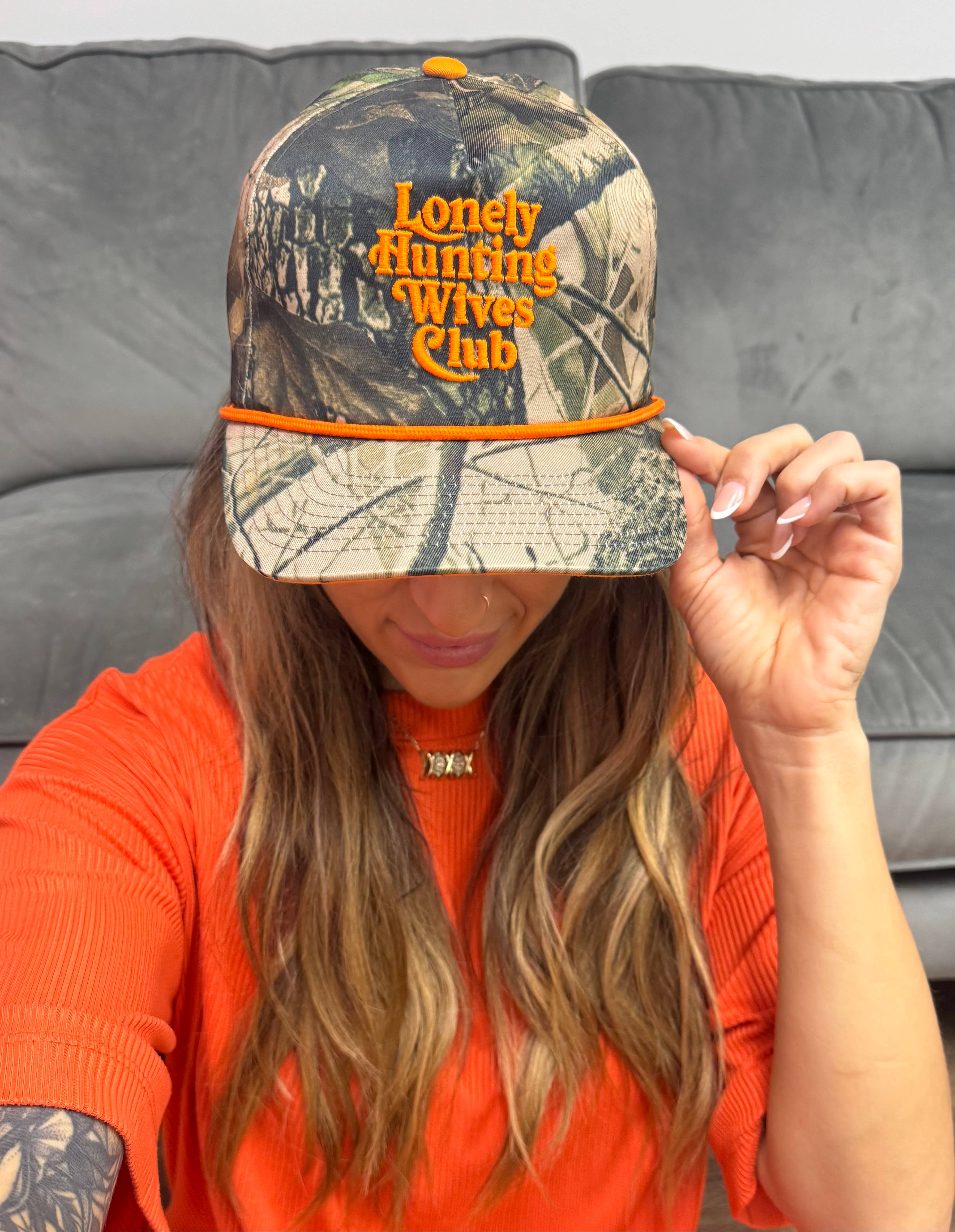 Trek Outfitters – wholesale Trucker hat – Women’s – Lonely Hunting Wives camo trucker hat