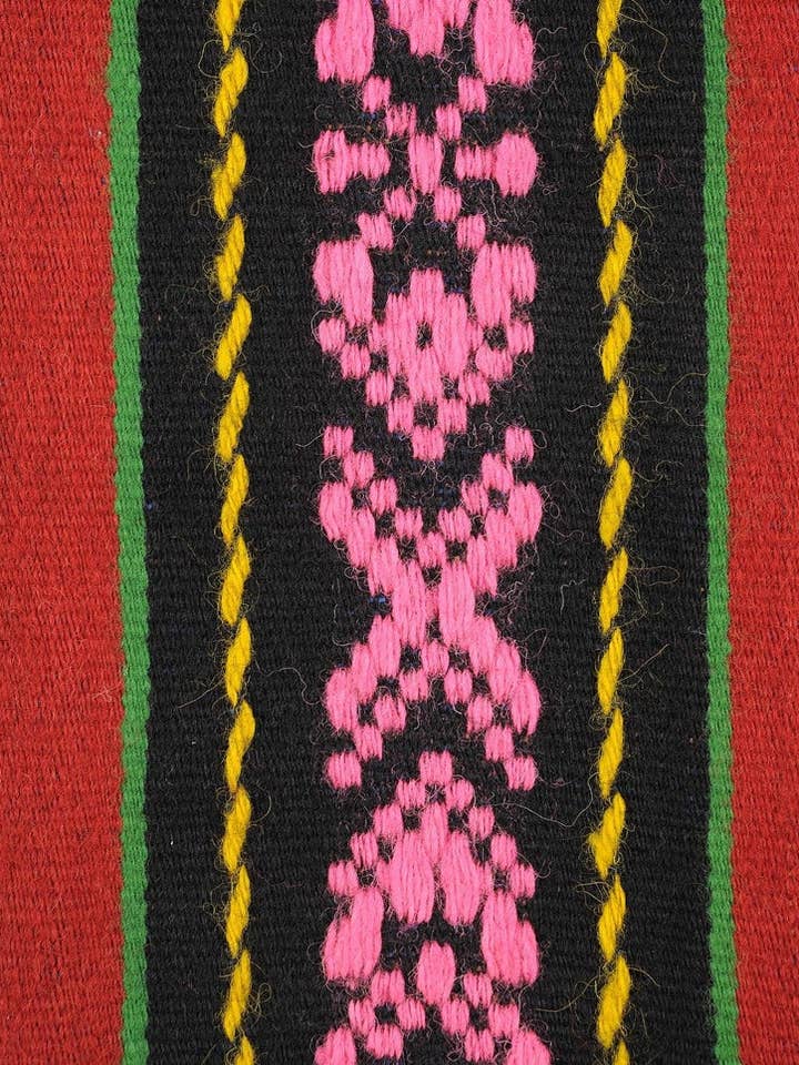 Red wool runner with stripes in bright colors , handwoven for wholesale by MADE WITH LOVE RO SRL