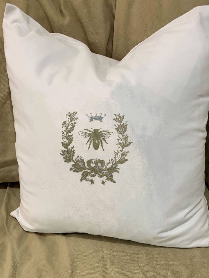 Napoleonic Bee With Crown Pillow With Feather Insert for wholesale by Monique Perry Art
