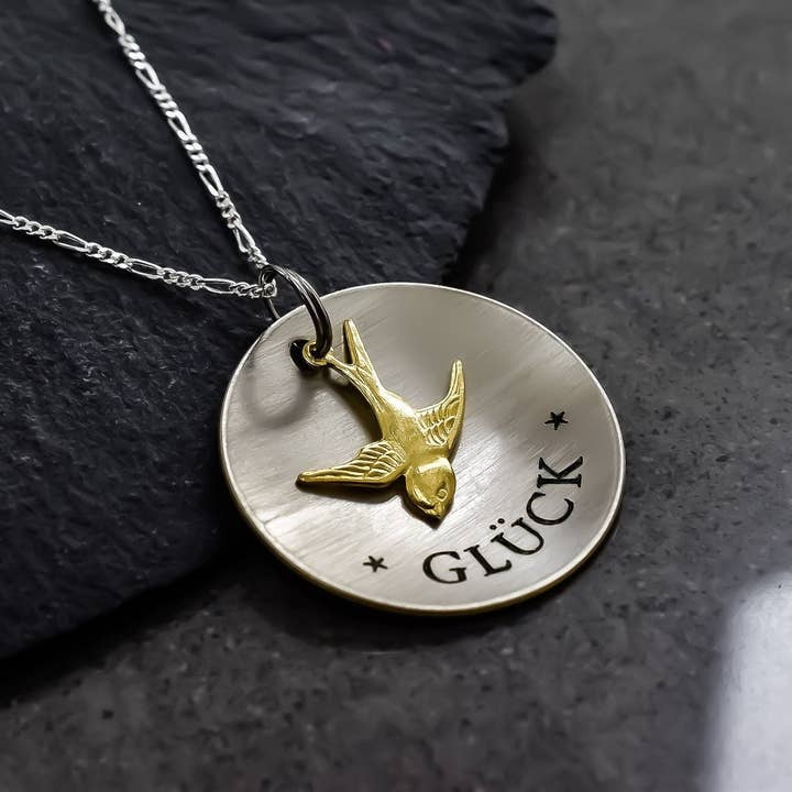 MadamLili - Wholesale Pendant/Charm Necklace - Lucky Charm Golden Swallow Engraved Necklace - 925 Sterli5
