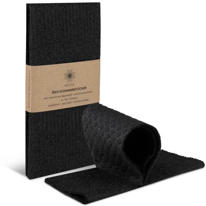 Eco-friendly compostable sponge cloth, black, set of 2 for wholesale by PROTEA