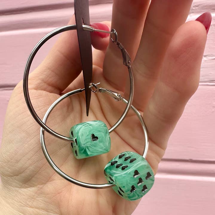Foolish Fetish - Wholesale Hoop Earrings - Love's A Gamble Dice Hoops Earrings : Various Colors14
