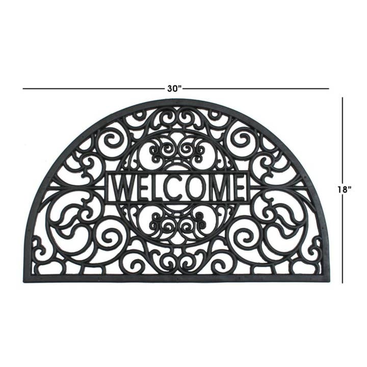 RugSmith - Wholesale Door Mat - RugSmith Mould Scroll Welcome Half-Rd Rubber Doormat,18"x30"3