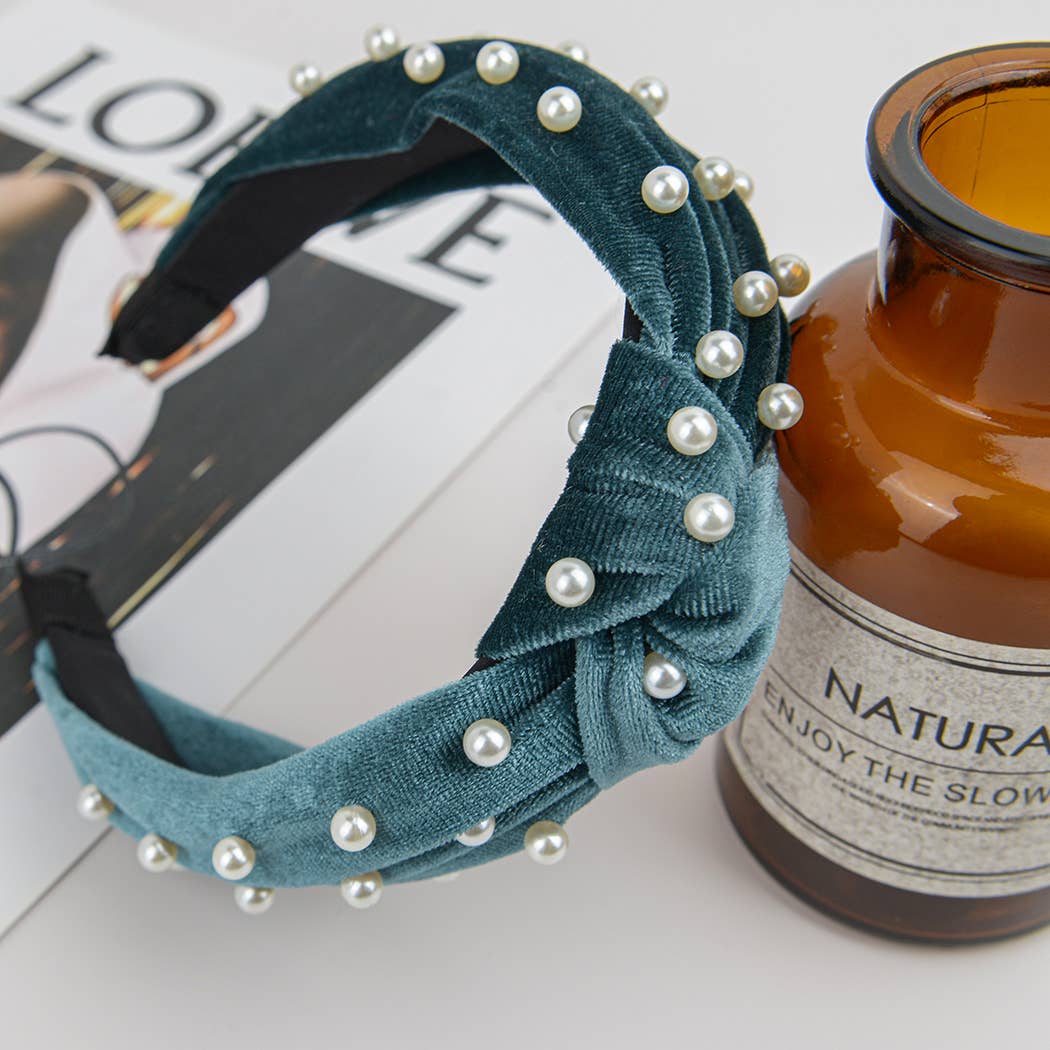 TheDivaSoap - Wholesale Fashion Headband - Women's - Flannel Embellished Knotted Beaded Pearl Headband3