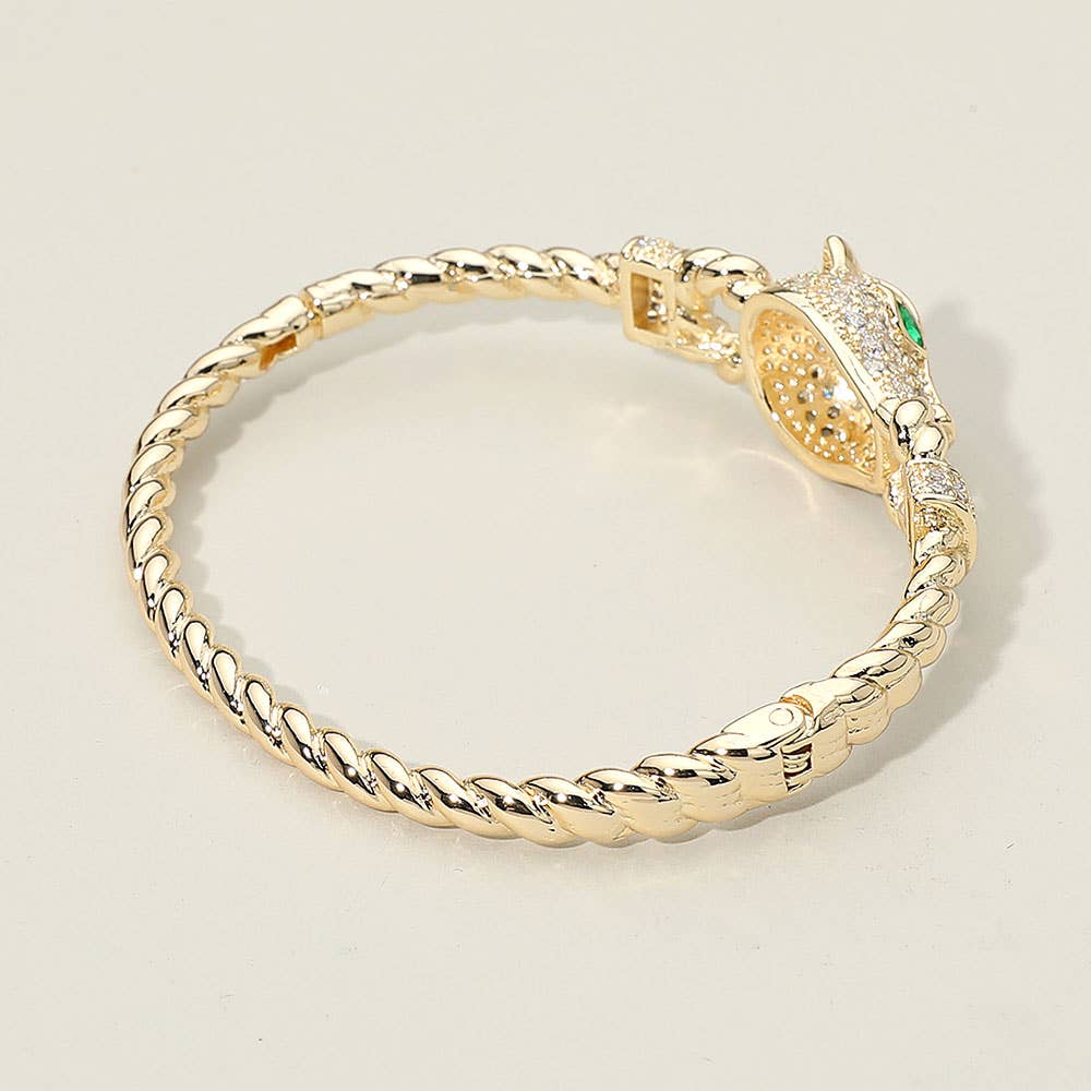 Sensibling Corp. - Wholesale Bangle Bracelet - CZ Stone Paved Leopard Panther Head Accent Hinged Bangle Bracelet2