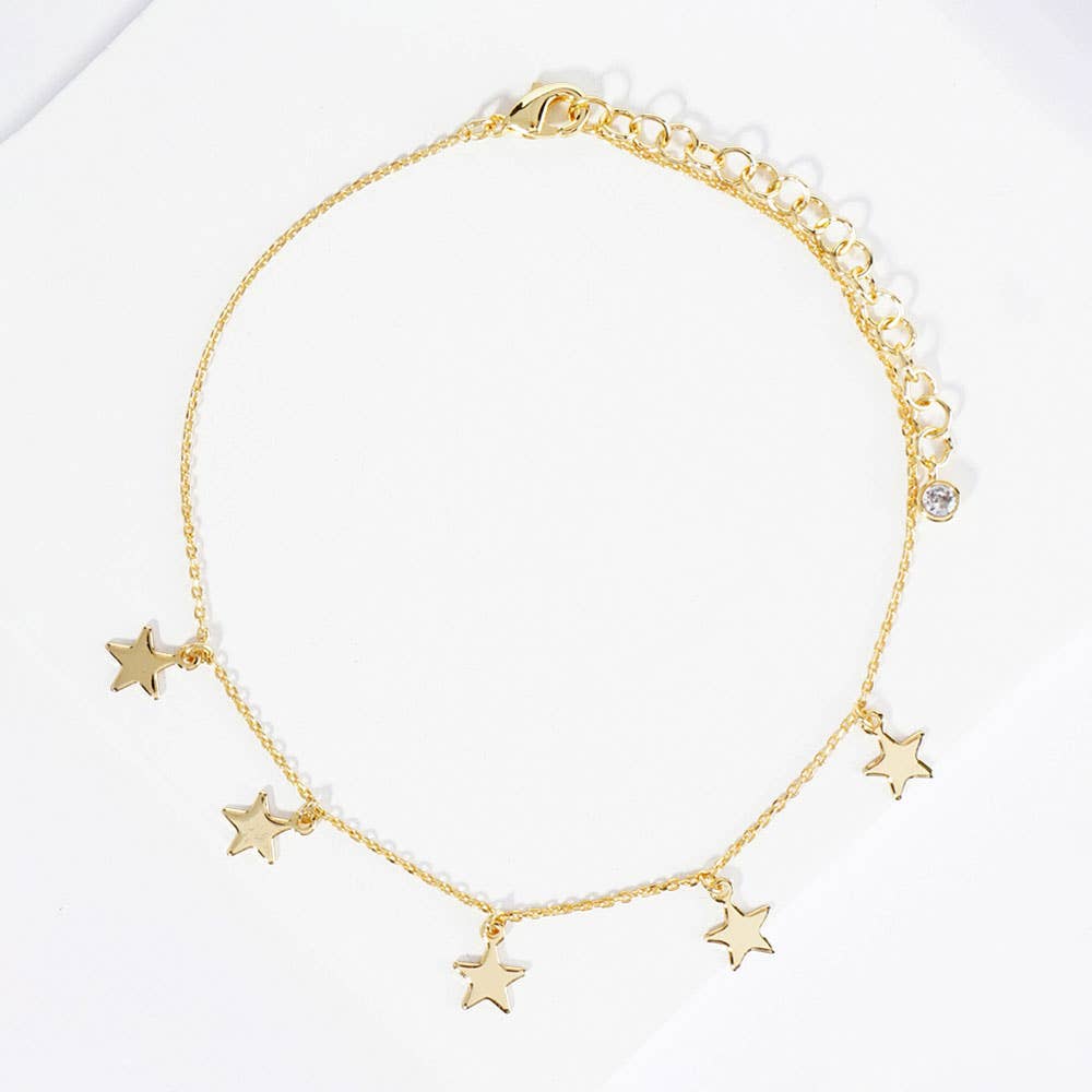 Sensibling Corp. - Wholesale Anklet - Gold Dipped Star Charm Station Anklet3