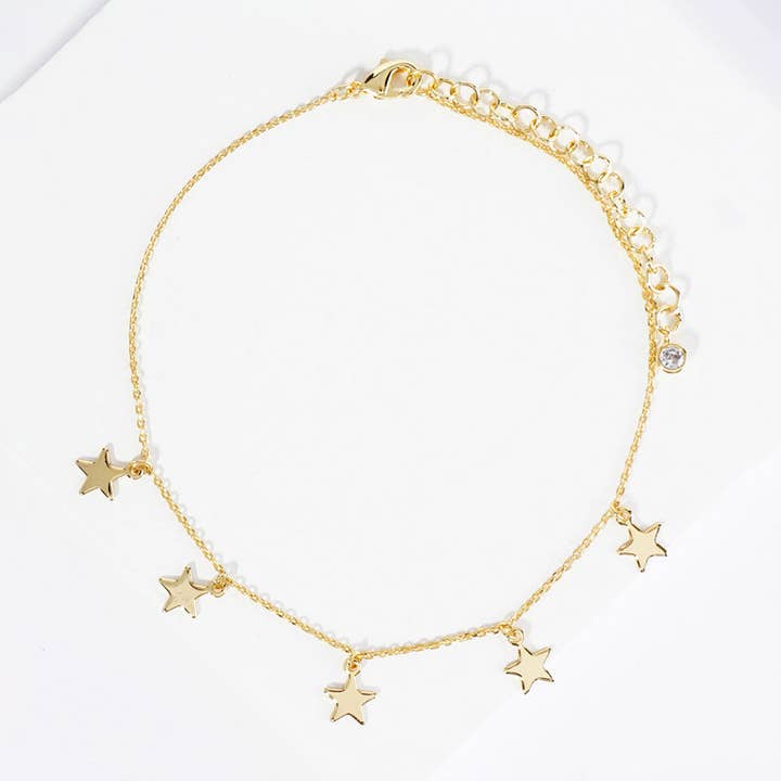 Sensibling Corp. - Wholesale Anklet - Gold Dipped Star Charm Station Anklet3