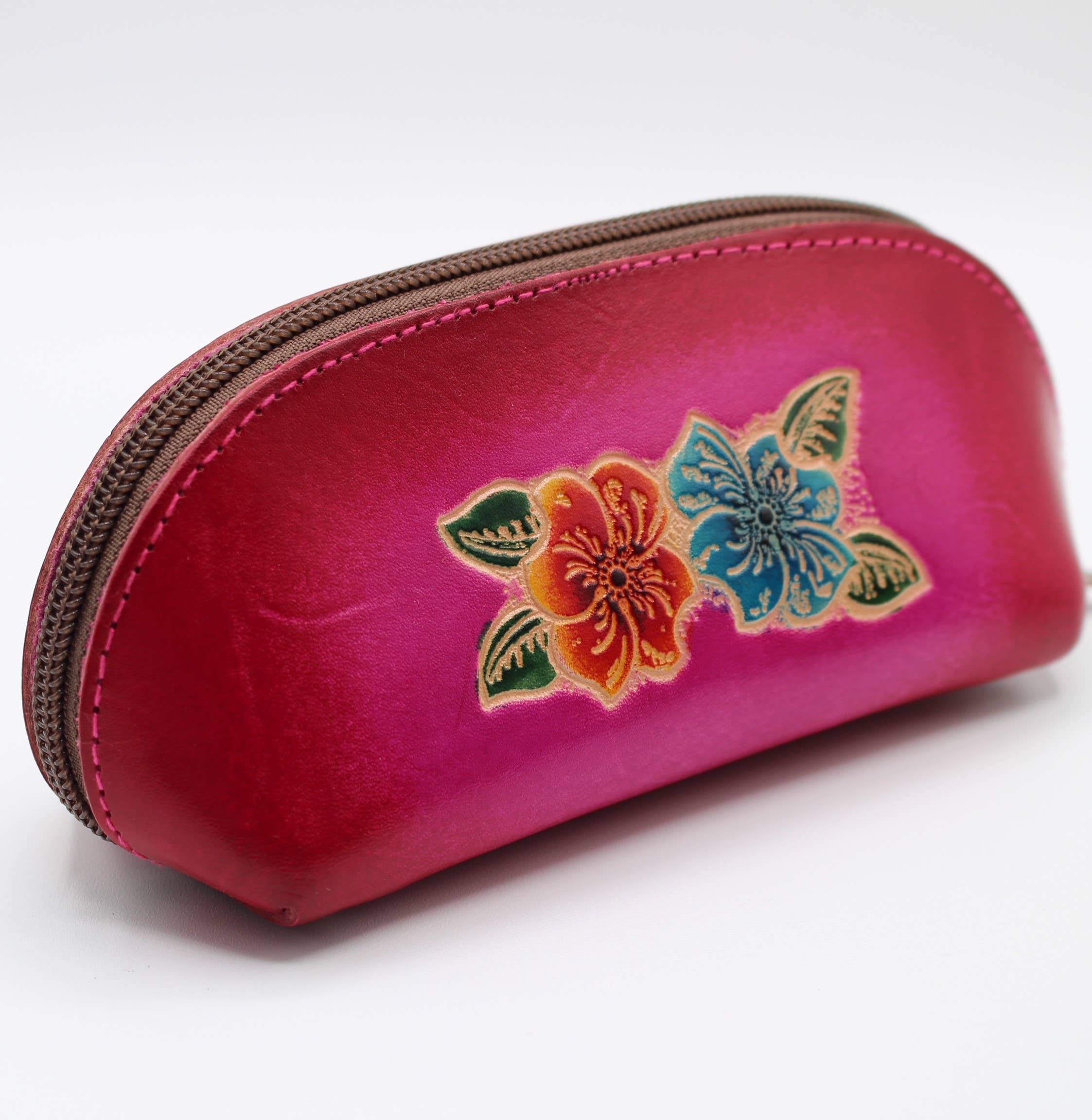 Sunflower Handmade leather inc - Vente Étui et rangement pour lunettes – femme - lunettes de soleil en cuir étui à cosmétiques fleur d'hibiscus5