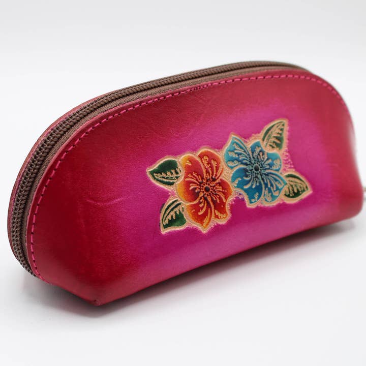 Sunflower Handmade leather inc - Vente Étui et rangement pour lunettes – femme - lunettes de soleil en cuir étui à cosmétiques fleur d'hibiscus5
