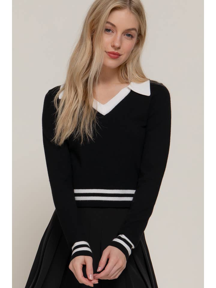 Active Basic | Active USA - Wholesale Knit Sweater - Women's - Long Sleeve Stripe Polo Sweater16
