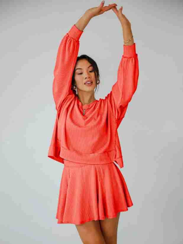 Marayn - Wholesale Top & Skirt Set - Women's - Autumn Ribbed Set Lantern Sleeve Top  Pleated Skirt32