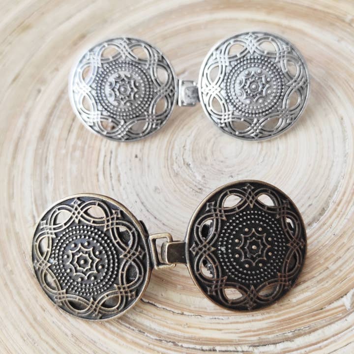 Rustic medieval silver or copper brooch for jackets for wholesale by Cristina SJ creative shop