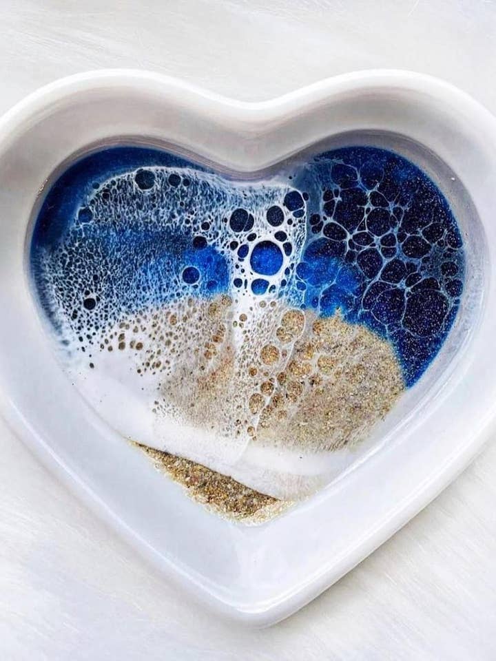 Beach Heart Jewelry Dish - Ocean Ring Dish - Beach Waves for wholesale by Sam + Sea Artistry
