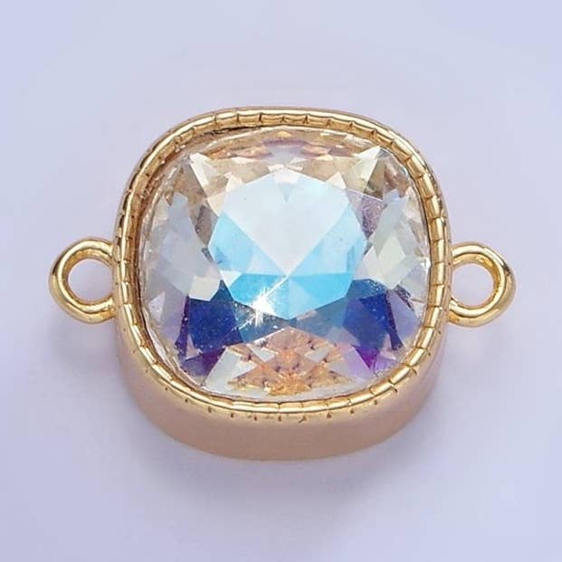 14K Gold Filled Iridescent AB CZ Square Bezel Connector | G354 for wholesale by Aim Eternal