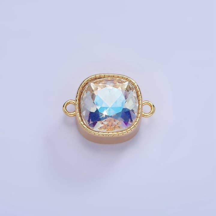 14K Gold Filled Iridescent AB CZ Square Bezel Connector | G354 for wholesale by Aim Eternal