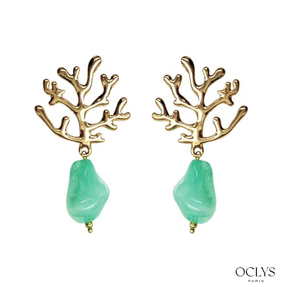 Oclys - Wholesale Dangle Earrings - Kana gold stainless steel resin coral earrings0