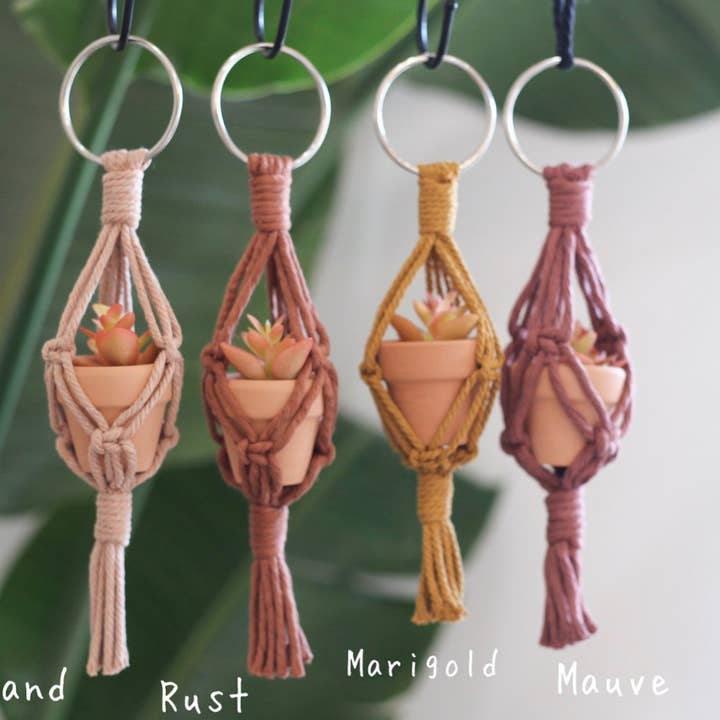 Gemini Rain - Wholesale Car Decorative Charm - Unisex - Mini Macrame Plant Hanger | Macrame Car Charm
