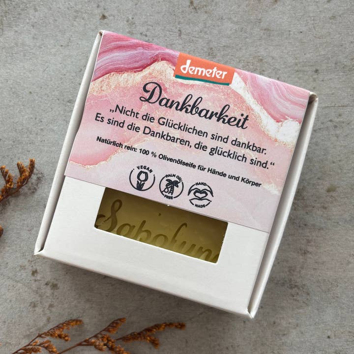 Dankbarkeit - Olivenölseife 70g für den Großhandel von seifenwaren.de