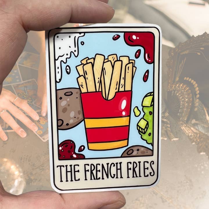 The French Fries Tarot Card Glossy Vinyl Sticker for wholesale by familiar sadie