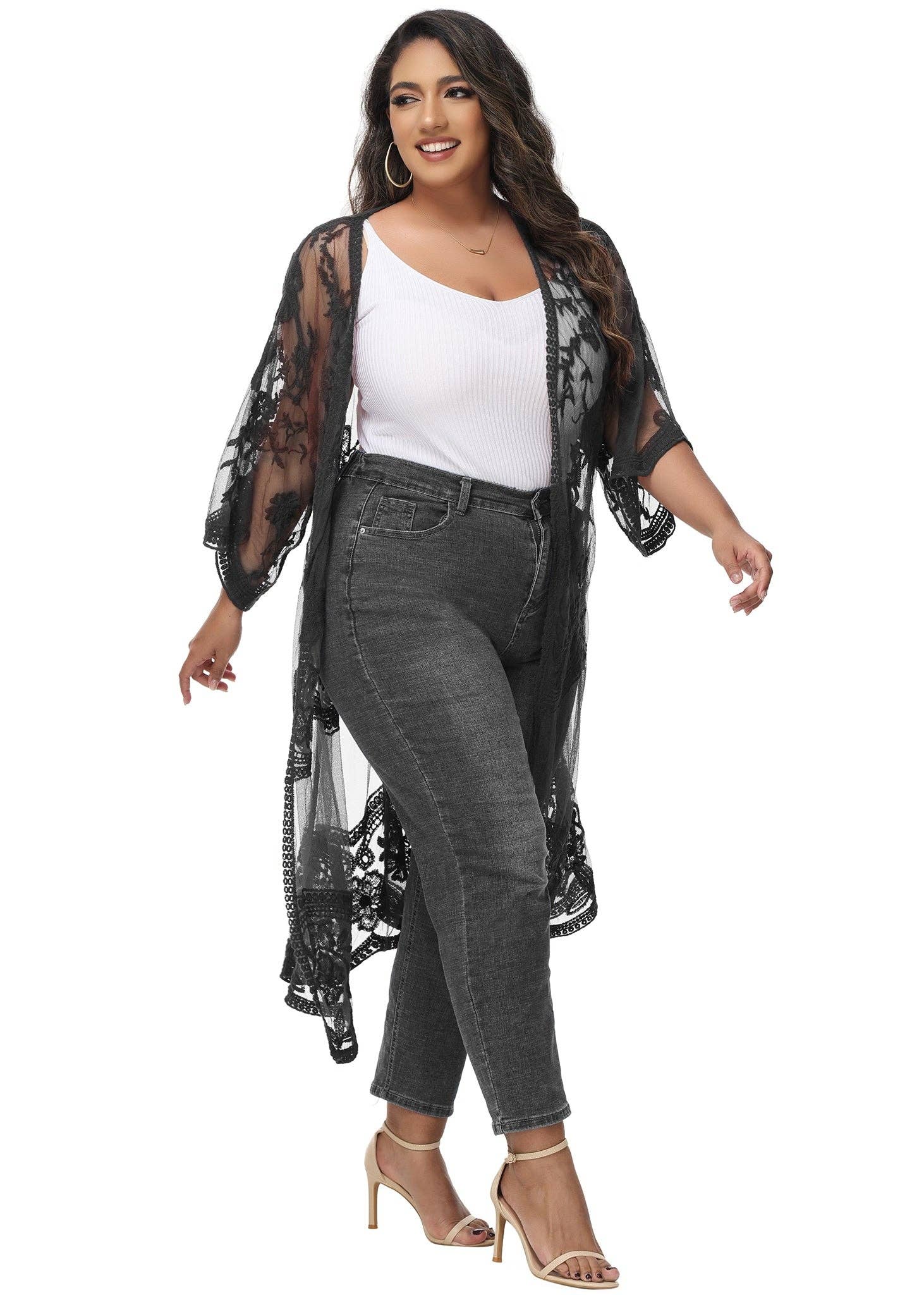 Anna Kaci Wholesale - Wholesale Cardigan - Women's - Women's Plus Size Lace Cardigan Open Front Floral Cardigan54