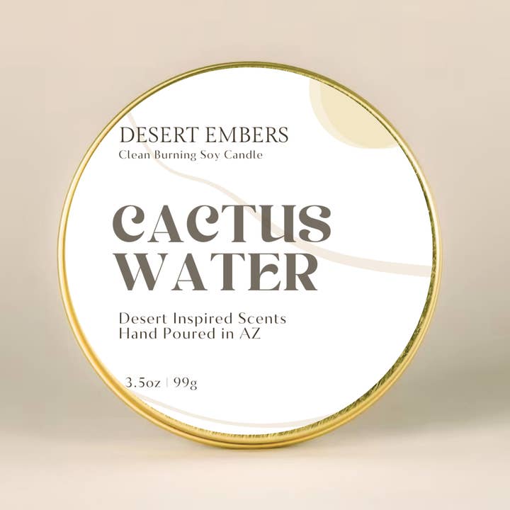 Desert Embers, LLC - Wholesale Travel Candles - Cactus Water Double Wicked Gold Travel-Friendly Candle Tin1