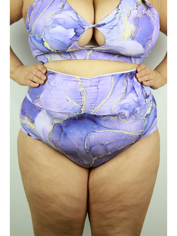 Purple Tutti Frutti High Waisted Brazil Scrunchie Bum Shorts - P for wholesale on Faire