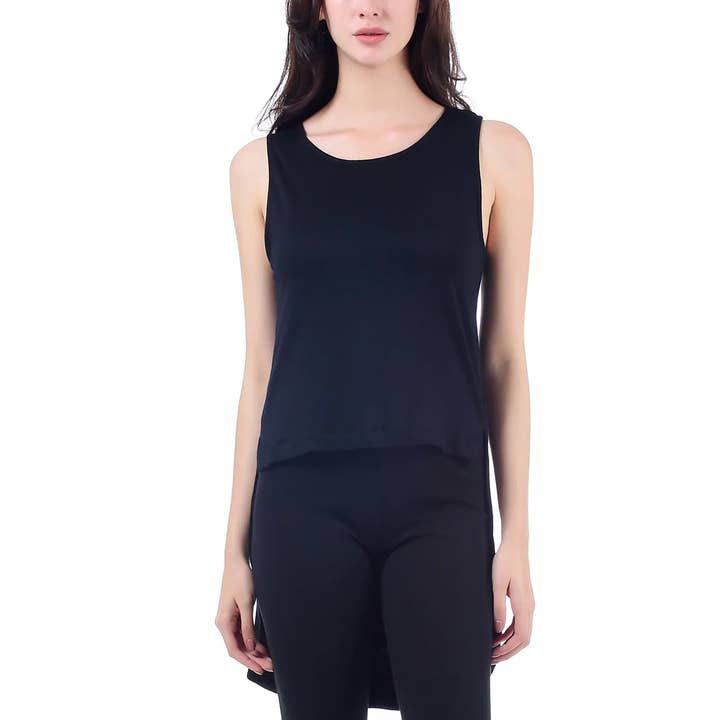 Black Hi Low Long Tank for wholesale by Mad Style