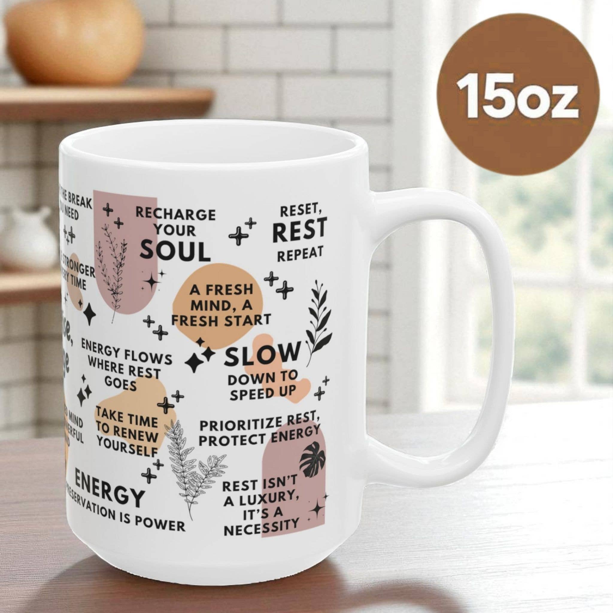 EMESLY - Wholesale Coffee Mug - Reset Rise Recharge Motivational Coffee Mug Gift; 11oz/15oz5