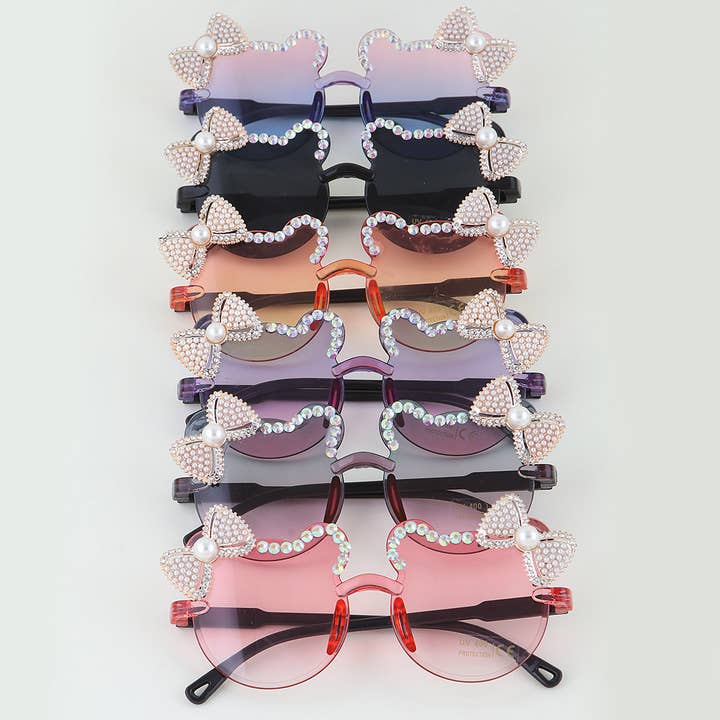 KIDS Pearled Ribbon Bear Sunglasses for wholesale by 3AM BY H&D ACCESSORIES