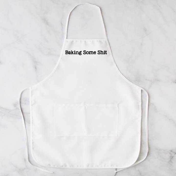 Baking Some Shit White Apron, Apron, Funny Apron, Custom Apron, Baker's Apron Chef Apron, Novelty Apron, Linen, Cooking Apron for wholesale by Brandi Dai Designs