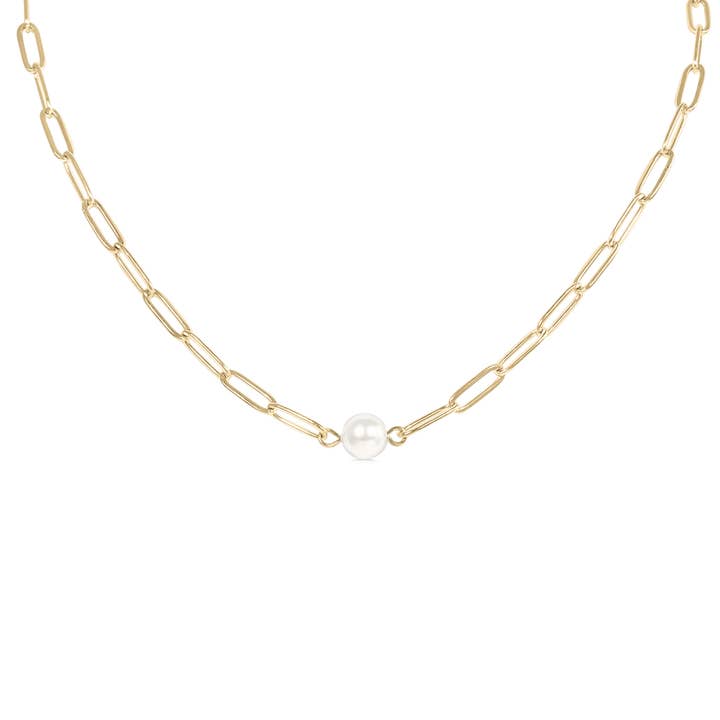 WJW - Wholesale Pendant/charm necklace - Stainless Steel / Gold Paperclip Necklace With Pearl6