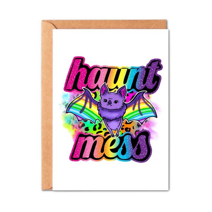 Retro Bat Haunt Mess Vintage Halloween Greeting Card for wholesale by Simply Crafty