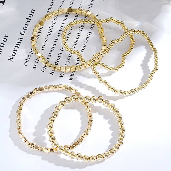 Gold Cube Beaded 5 Pcs Bracelet for wholesale on Faire