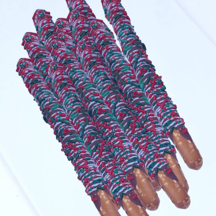 Wild Angel Treats, LLC - Wholesale Chocolate Covered Sweets - Chocolate Dipped Pretzel Rods - Christmas