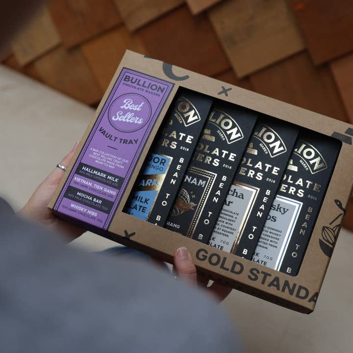 Best Sellers 4 Bar Vault Tray Gift Set for wholesale by Bullion Chocolate