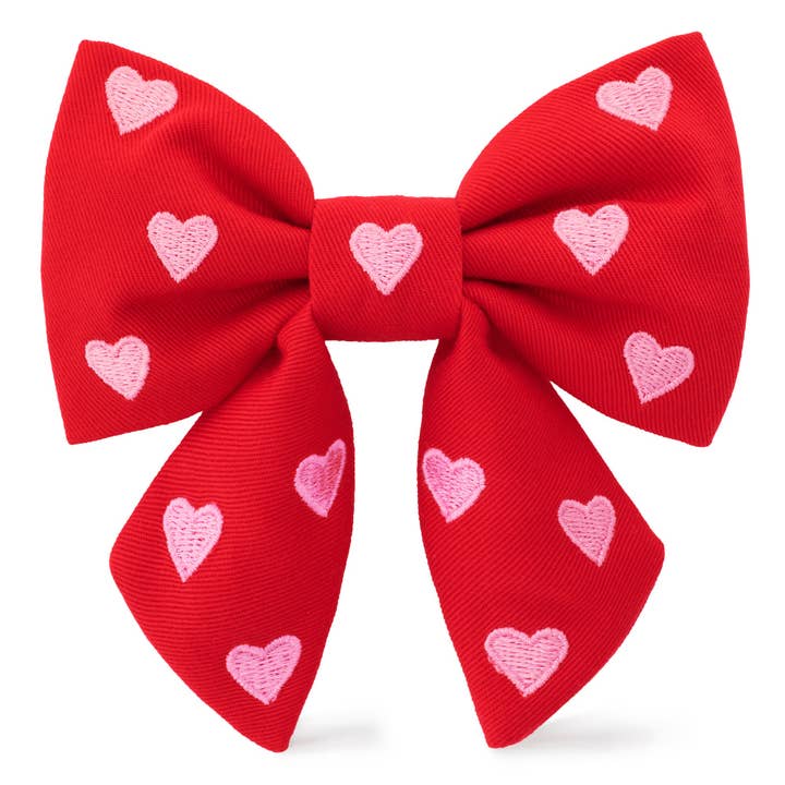 Hearts Embroidered Lady Dog Bow for wholesale by The Foggy Dog