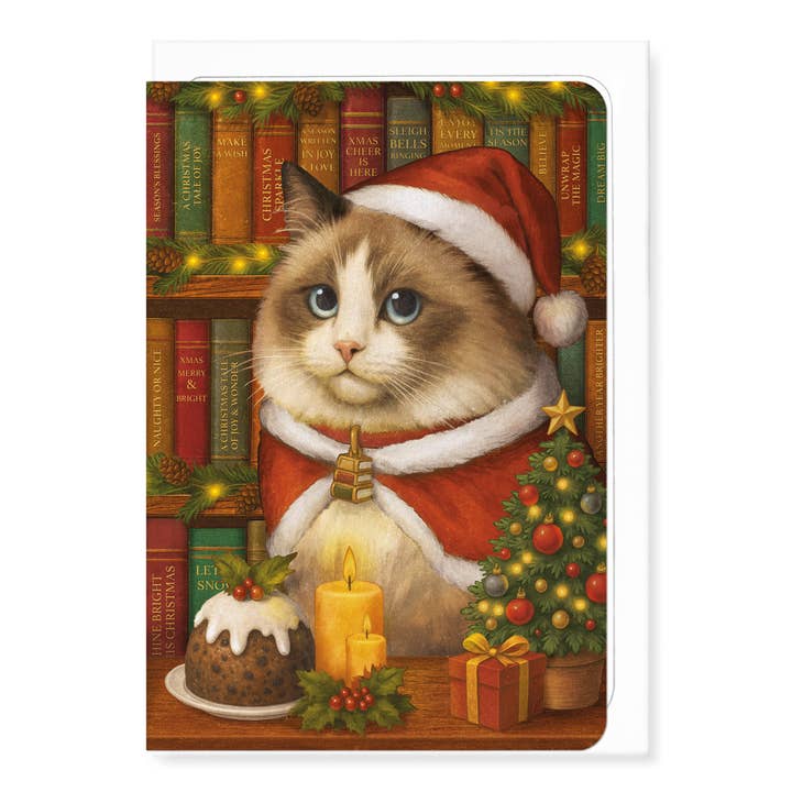 WEIHNACHTSKATZE UND BÜCHER: Gemälde-Grußkarte für den Großhandel von Ezen Trade