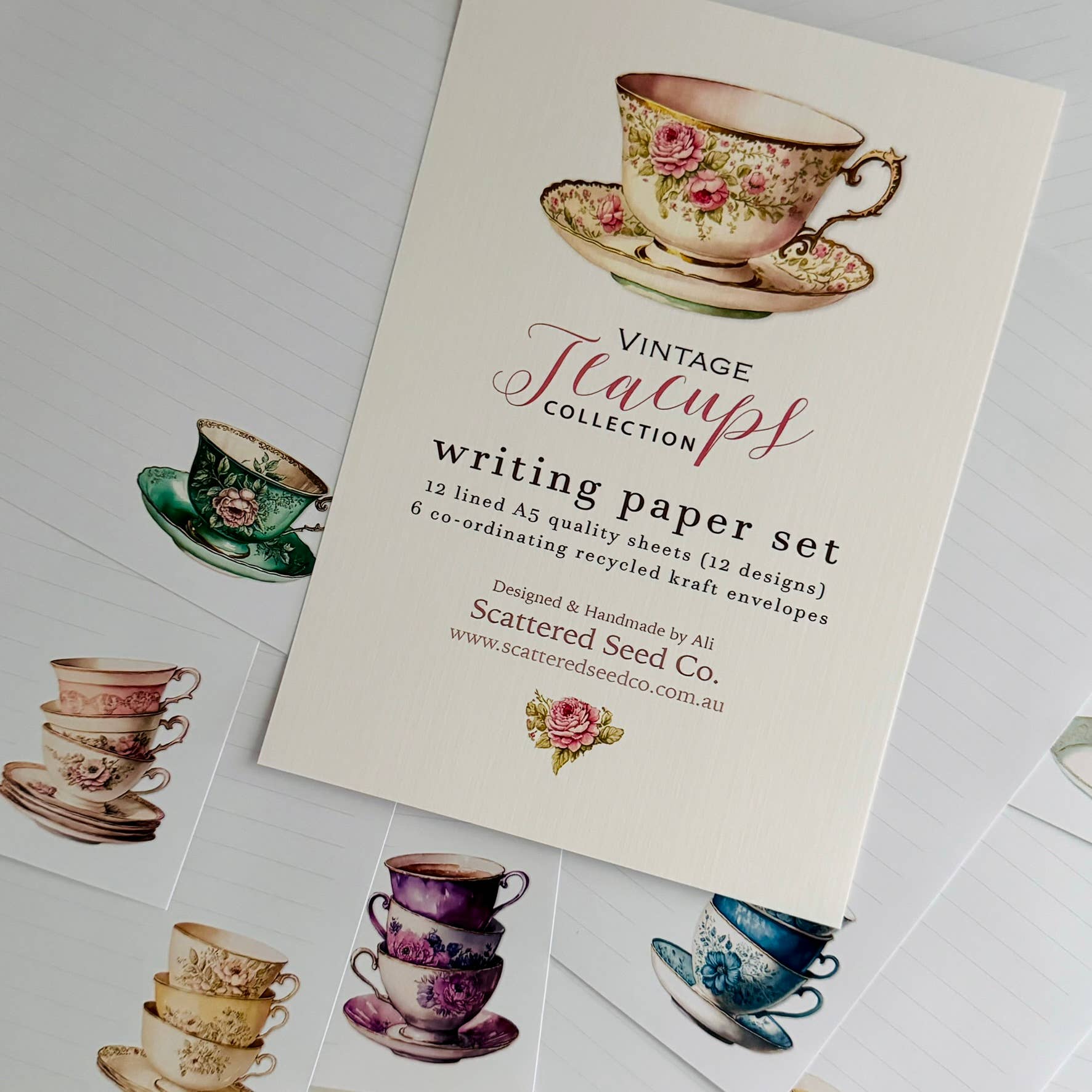 Scattered Seed Co - Wholesale Stationery/Notecard Set - Vintage Teacup Letter Writing Paper Set5