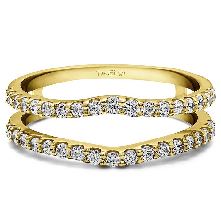 0.24 CT Double Shared Prong Curved Ring Guard in Yellow Gold for wholesale by TwoBirch