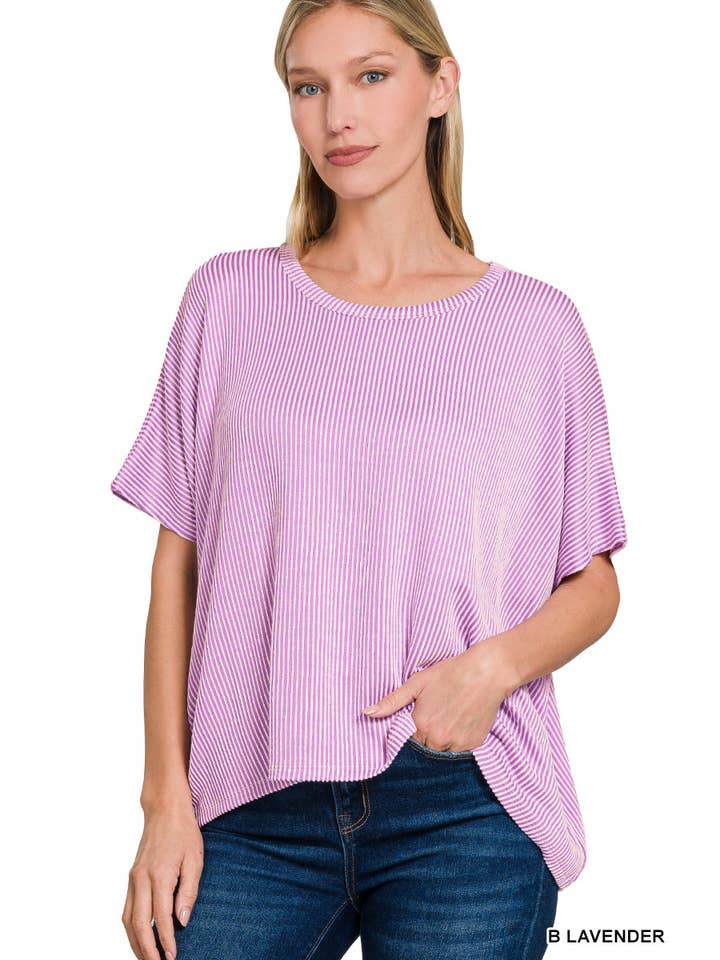 Vanilla Monkey - Wholesale Knit Top - Women's - Ribbed Striped Oversized Short Sleeve Top