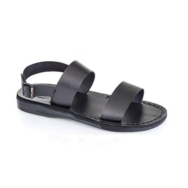 Golan - Slingback-flache Ledersandale | Schwarz für den Großhandel von Jerusalem Sandals