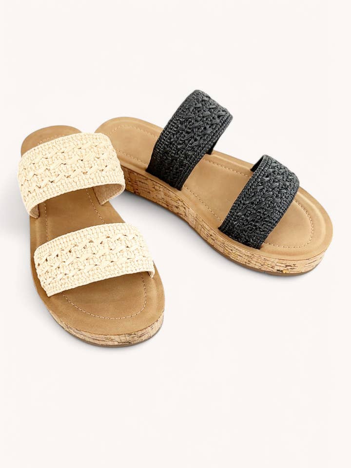 CCOCCI - Wholesale Sandals - Women's - RUSTIC-46 RAFFIA WOVEN BOLD DOUBLE STRAP SANDALS