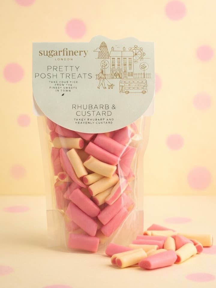 Pretty Posh Treats- Rhubarb and custard for wholesale by sugarfinery limited